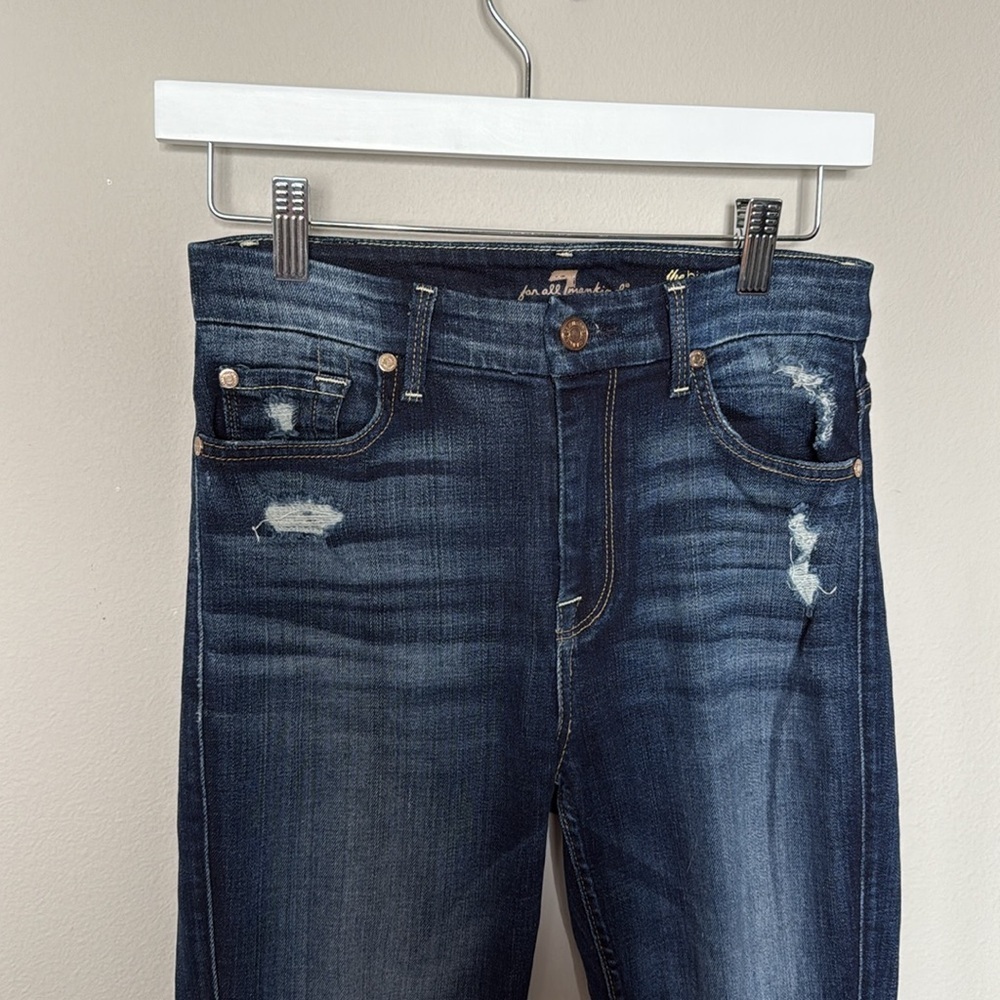 7 for All Mankind High Waist Skinny Jeans Sz 26 EUC Lightly Distressed Med Wash - Picture 2 of 14